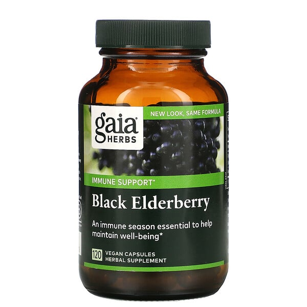 Gaia Herbs, 아세로라 함유 블랙 엘더베리, 베지 캡슐 120정
