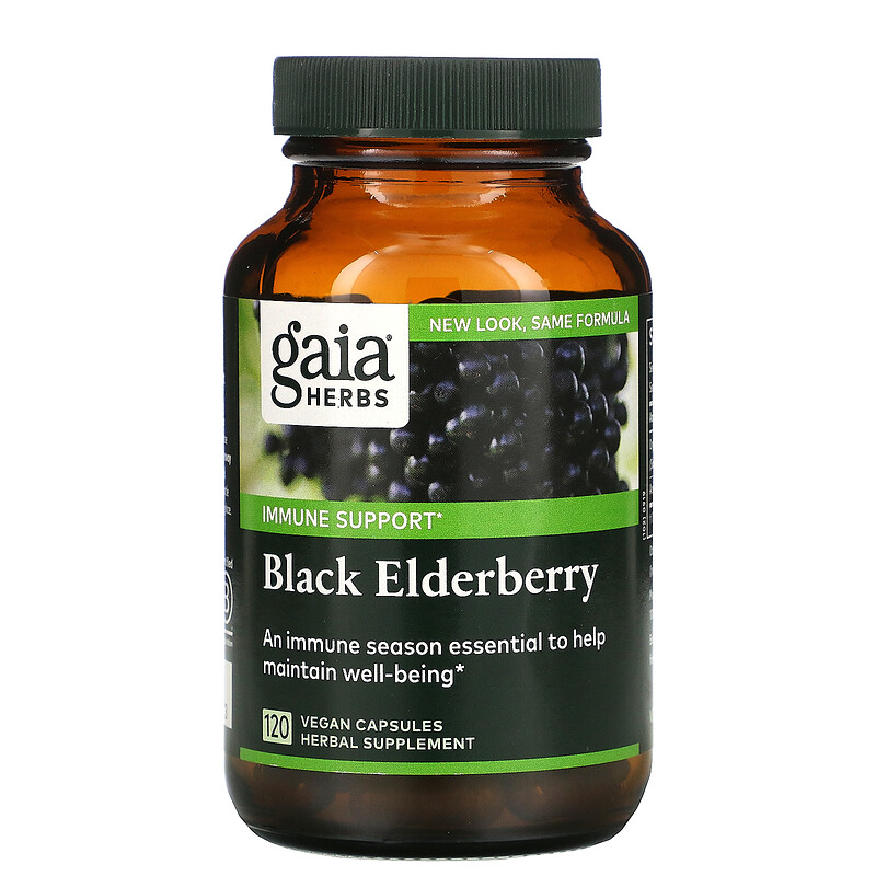 Gaia Herbs, Black Elderberry with Acerola, 120 Vegan Capsules iHerb