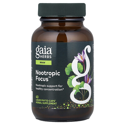 Gaia Herbs, Nootropic Focus™, Suplemento nootrópico para favorecer la concentración, 40 fitocápsulas Liquid Phyto-Caps®
