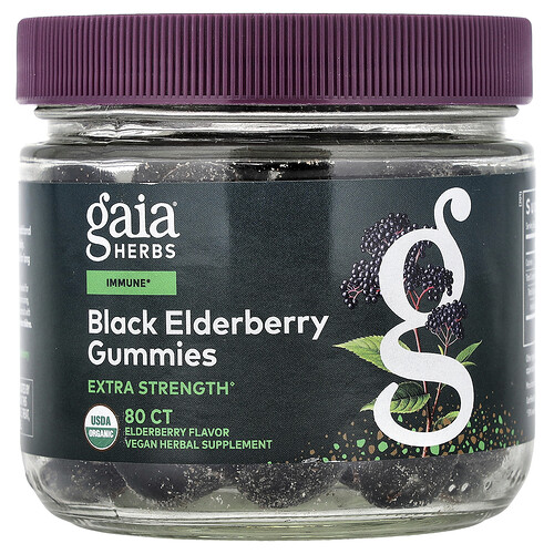 Gaia Herbs Black Elderberry Gummies, 80 Gummies
