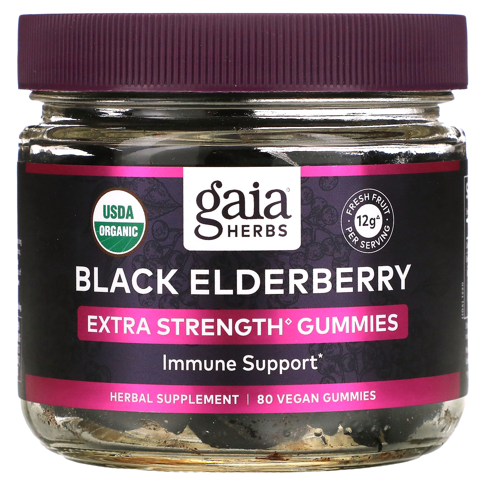Gaia Herbs, Black Elderberry, Extra Strength Immune Support Gummies, 80