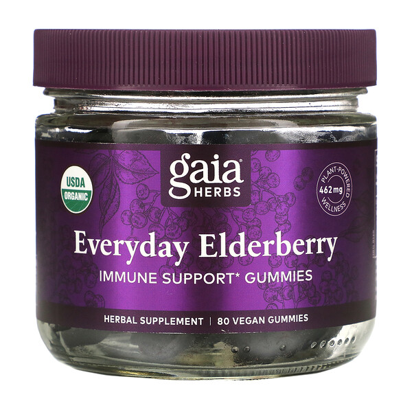 Gaia Herbs, Everyday Elderberry Immune Support Gummies, 80 Vegan