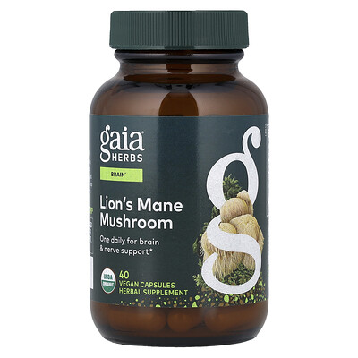 Gaia Herbs, Hongo melena de león, 40 cápsulas veganas