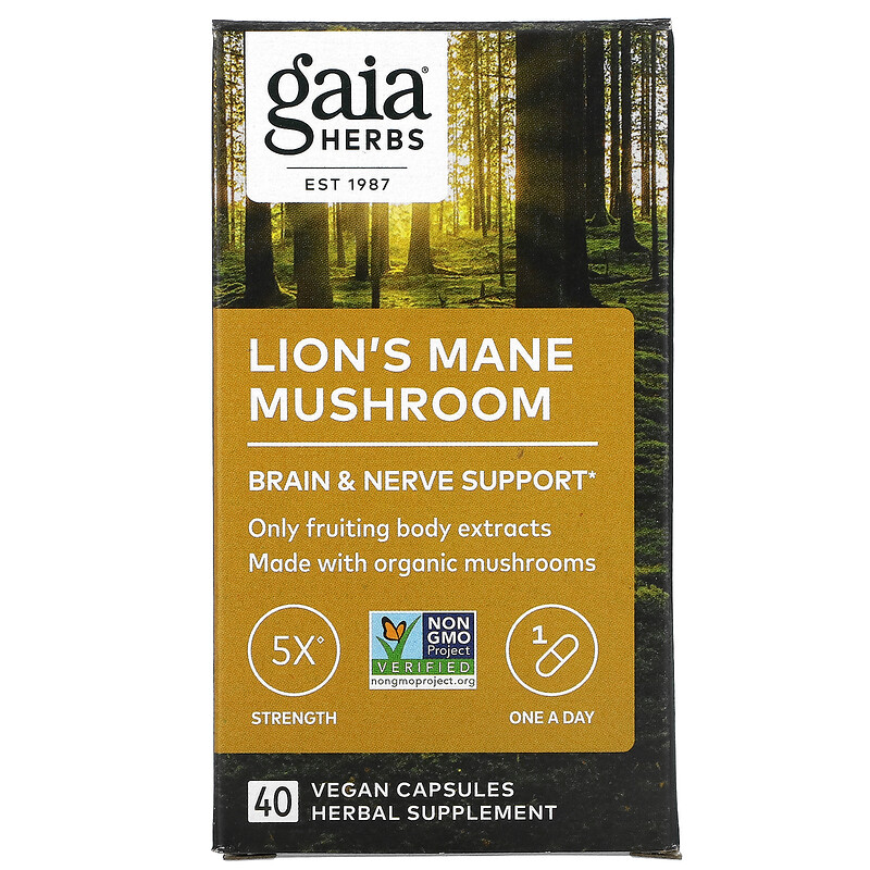 Gaia Herbs, Lion's Mane Mushroom, 40 Vegan Capsules iHerb