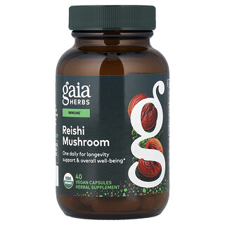 Gaia Herbs, гриб рейші, 40 веганських капсул