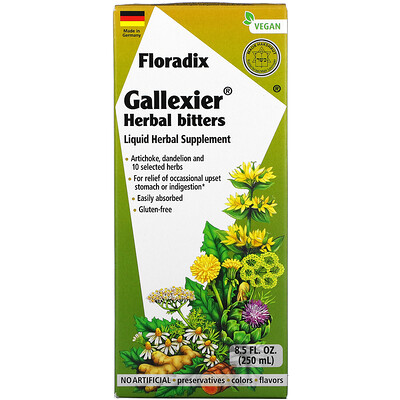 Gaia Herbs Floradix, Gallexier Herbal Bitters, Liquid Herbal Supplement, 8.5 fl oz (250 ml)