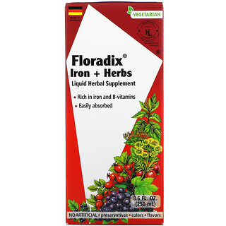 Gaia Herbs, Floradix, Iron + Herbs, Liquid Herbal Supplement, 8.5 fl oz (250 ml)