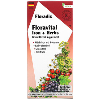 Gaia Herbs, Floradix，Floravital 鐵 + 草本，17 液量盎司（500 毫升）
