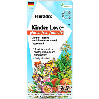 Gaia Herbs, Floradix, Kinder Love, Children's Liquid Multivitamin and Herbal Supplement, Gluten Free, 17 fl oz (500 ml)