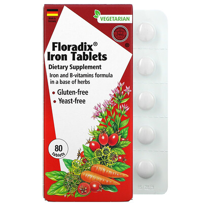 Gaia Herbs Floradix, Iron Tablets, 80 Tablets