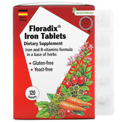 Gaia Herbs Floradix, Iron Tablets, 120 Tablets
