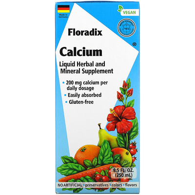 Gaia Herbs Floradix, Calcium, Liquid Herbal and Mineral Supplement, 200 mg, 8.5 fl oz (250 ml)