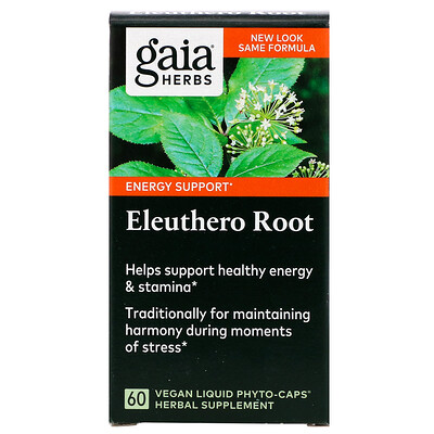 Gaia Herbs Корень элеутерококка, 60 веганских фито-капсул с жидкостью