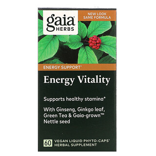 Gaia Herbs, 에너지 바이탈리티, 비건 액상 Phyto-Caps 60정