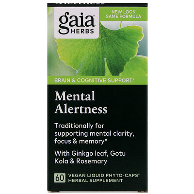 Gaia Herbs DailyWellness, живость ума, 60 вегетарианских капсул