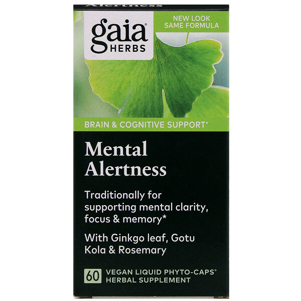 Gaia Herbs, DailyWellness（デイリーウェルネス）、メンタルアラートネス、植物性Liquid Phyto-Caps（液状フィトカプセル）60粒