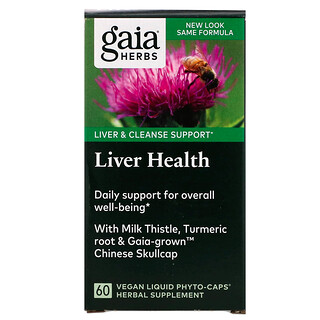 Gaia Herbs, レバーヘルス、ヴィーガンLiquid Phyto-Caps（液体フィトカプセル）60粒