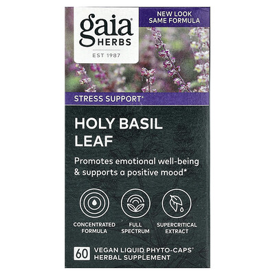 Product Image for Gaia Herbs, Holy Basil Leaf, 60 Vegan Liquid Phyto-Caps