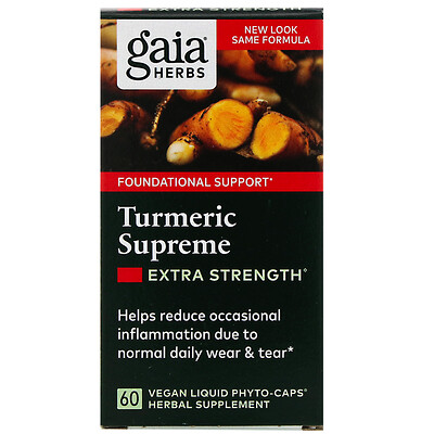 Gaia Herbs Turmeric Supreme, Extra Strength, куркума, 60 растительных фито-капсул с жидкостью