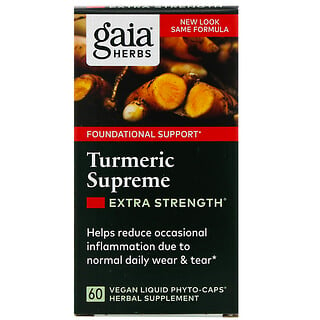 Gaia Herbs, ターメリックスプリーム、エキストラストレングス、ビーガンLiquid Phyto-Caps（液体フィトキャップ）60錠