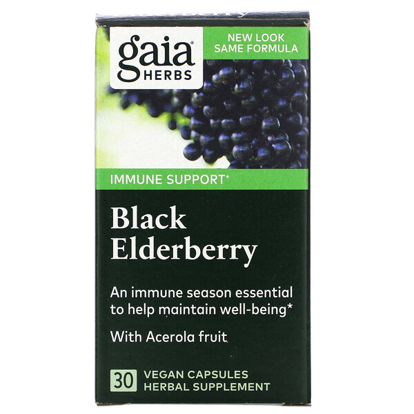 Gaia Herbs, Black Elderberry with Acerola Fruit, schwarzer Holunder mit Acerola-Frucht, 30 vegetarische Kapseln