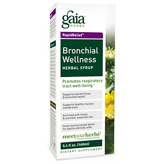 Gaia Herbs, Быстрое облегчение, травяной сироп для здоровья бронхов, 5.4 жидких унций (160 мл)