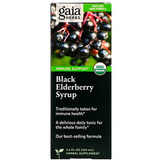 Gaia Herbs, 迅速缓解，黑接骨木糖浆，无酒精，5.4液体盎司（160毫升）
