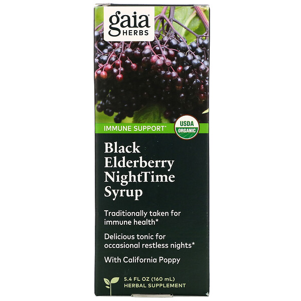 Gaia Herbs‏, Black Elderberry NightTime Syrup, 5.4 fl oz (160 ml)