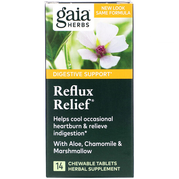 Gaia Herbs, Reflux Relief（リフラックスリリーフ）、チュアブルタブレット14粒