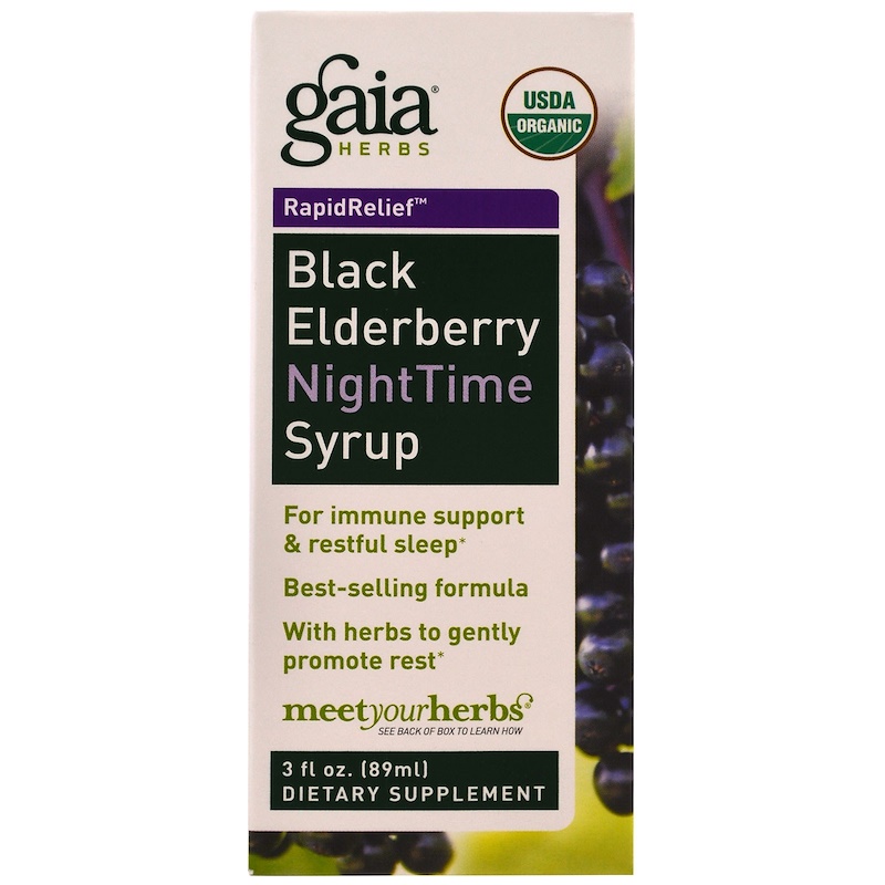Gaia Herbs, Black Elderberry NightTime Syrup, 3 fl oz (89 ml) iHerb