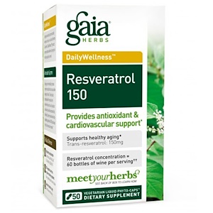 Gaia Herbs, Ресвератрол 150, 50 вегетарианских фитокапсул