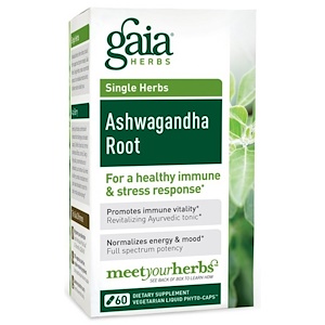Купить Gaia Herbs, Отдельные травы, Корень ашвагандхи, 60 вегетарианских жидких фито-капсул  на IHerb
