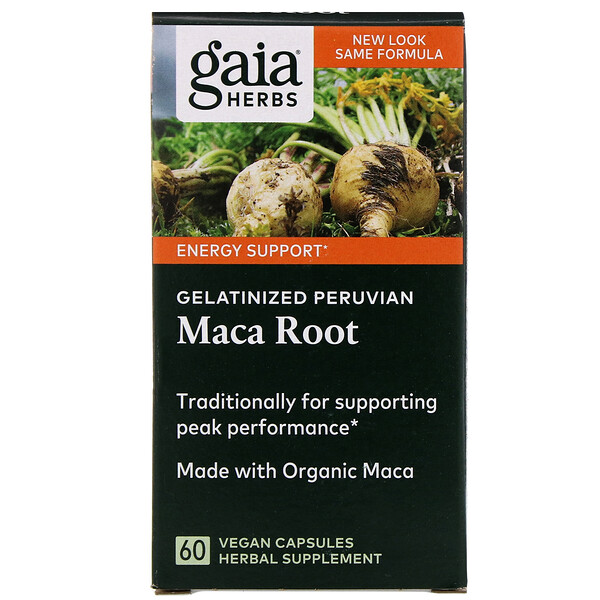 Gaia Herbs, 膠狀秘魯瑪卡根，60 粒素食膠囊