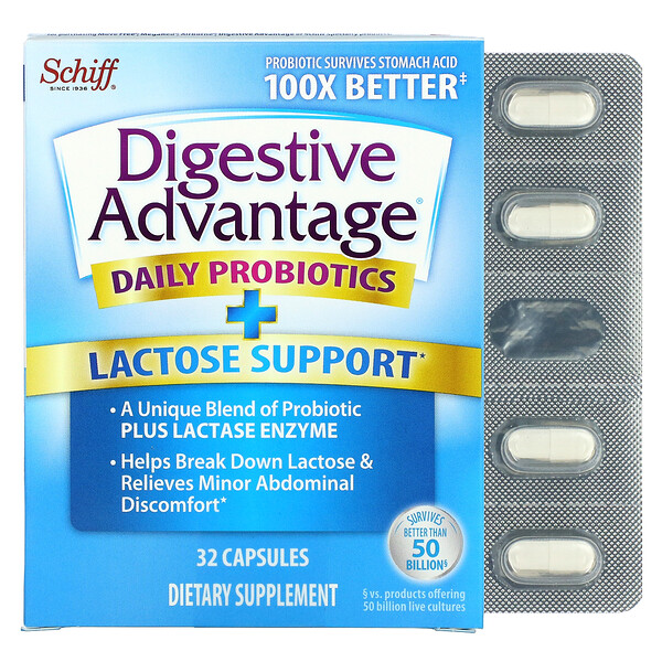 Digestive Advantage، دعم يومي للبروبيوتيك + اللاكتوز، 32 كبسولة