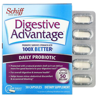 Schiff Digestive Advantage, пробиотик для ежедневного применения, 50 капсул