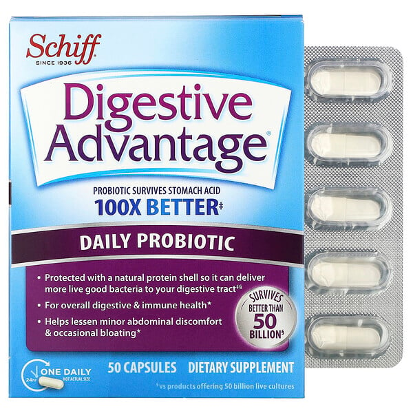 Schiff, Digestive Advantage, пробиотик для ежедневного применения, 50 капсул