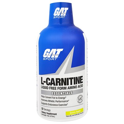 GAT L-карнитин, аминокислота в свободной форме, со вкусом зеленого яблока, 473 мл (16 унций)
