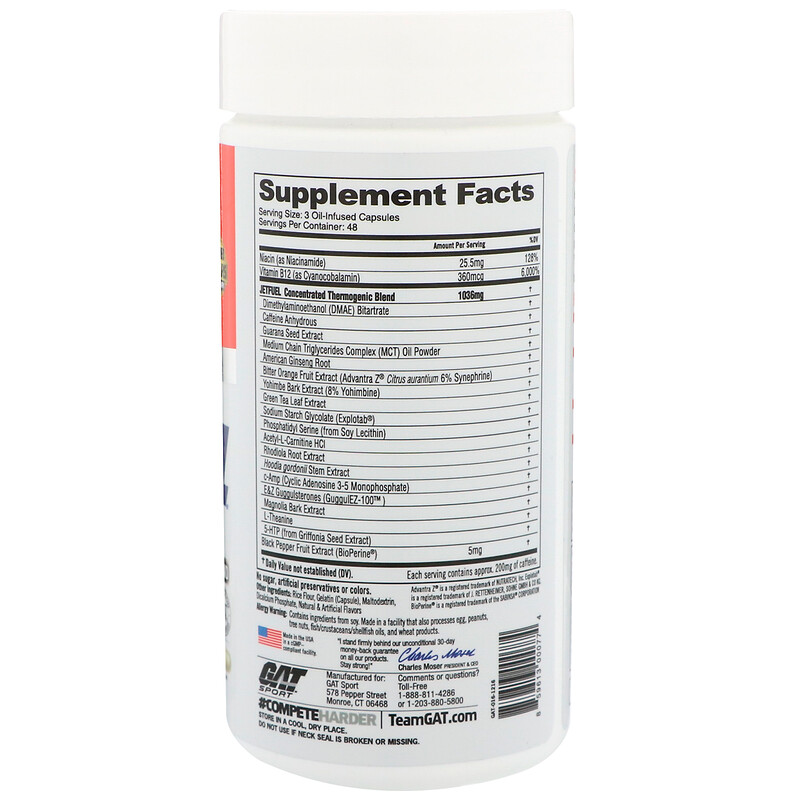 GAT, Jet Fuel, 144 Oil Infused Capsules iHerb