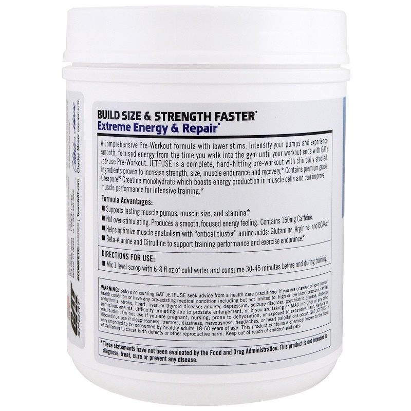 GAT, Jetfuse PreWorkout, Exotic Fruit, 22.2 oz (630 g GAT, Jetfuse PreWorkout, Exotic Fruit, 22.2 oz (630 g