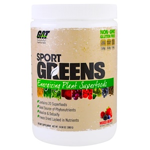 Отзывы о ГАТ, Naturals, Sport Greens, Energizing Plant Superfoods, Mixed Berry, 10.58 oz (300 g)