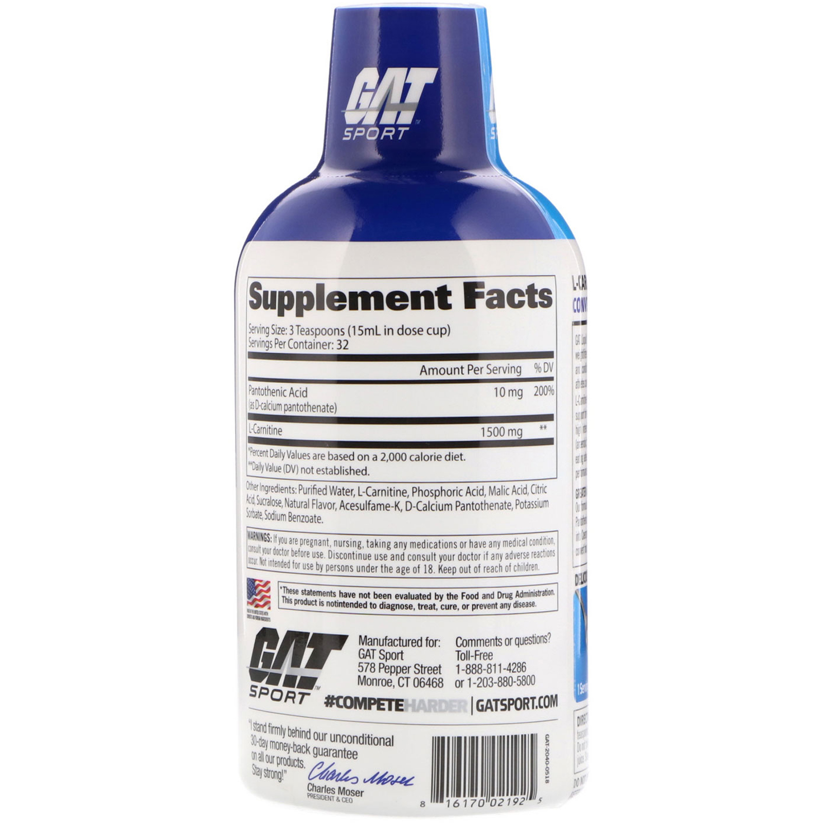 GAT, LCarnitine, Amino Acid, Lemon Blast, 1,500 mg, 16 oz (473 ml) iHerb