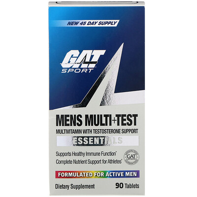 GAT Men's Multi+Test, мультивитаминная добавка для мужчин, повышающая уровень тестостерона, 90 таблеток