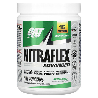 

GAT Sport, Nitraflex Advanced, зеленое яблоко, 142,5 г (5,03 унции)