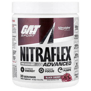 GAT, Sport, NITRAFLEX® Advanced, Suplemento preentrenamiento, Cereza negra, 297 g (10,5 oz)