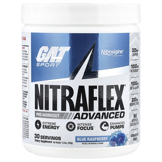 GAT, 運動，NITRAFLEX® Advanced，鍛鍊前配方，藍樹莓味，10.6 盎司（300 克）