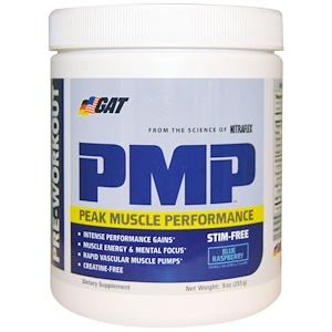 GAT, PMP, до физической активности, пиковая работы мышц, голубая малина, 255 г (9 унций)