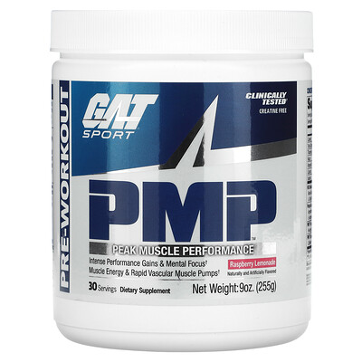 

GAT, PMP, Pre-Workout, Peak Muscle Performance, Raspberry Lemonade, 9 oz (255 g)