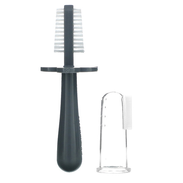 Double Sided Toothbrush, 4m+, Gray, 1 Brush + Stage 1 Finger Brush