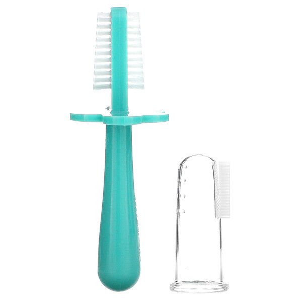 Double Sided Toothbrush, 4m+, Teal, 1 Brush + Stage 1 Finger Brush