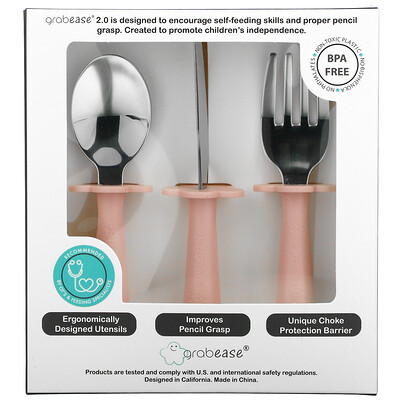 

Grabease, Stainless Steel Fork, Knife & Spoon Set, 18m+, Blush, 1 Set